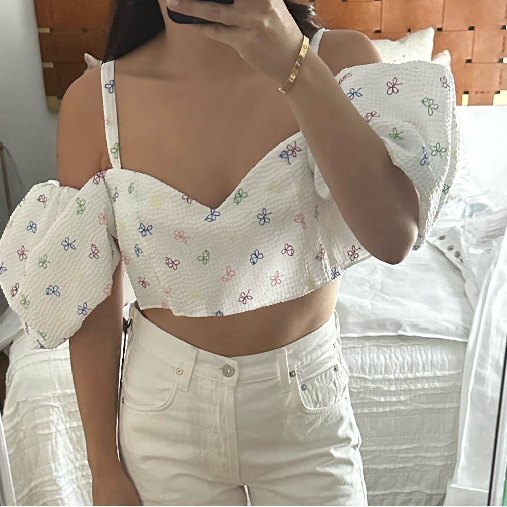 ROSIE ASSOULIN Floral Print Square Neckline Crop Top (Size: M | US 8)
